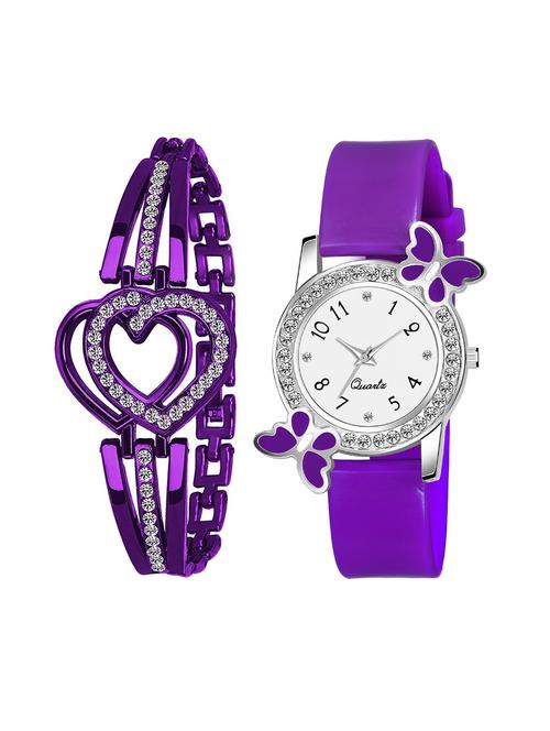 purple leatherette watch & bracelet combo - 19440277 - Very Small Image - 1