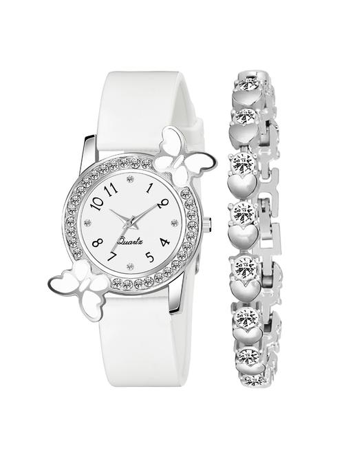 white leatherette watch & bracelet combo - 19440302 - Very Small Image - 1