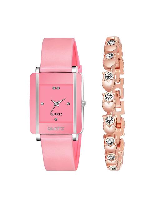 pink leatherette watch & bracelet combo - 19440310 - Very Small Image - 1