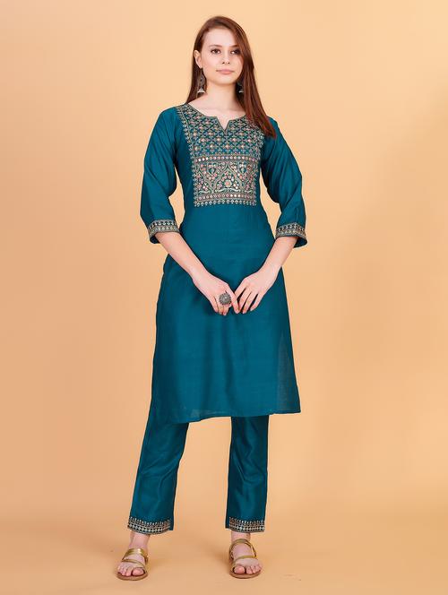 teal kurta pant set - 19440878 - Very Small Image - 1