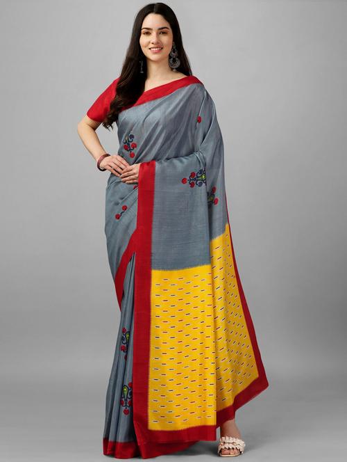 contrast bordered printed saree with blouse - 19452032 - Very Small Image - 1
