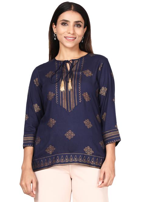 tie-up neck printed regular tunic - 19452125 - Very Small Image - 1