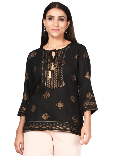 tie-up neck printed regular tunic - 19452126 - Very Small Image - 1