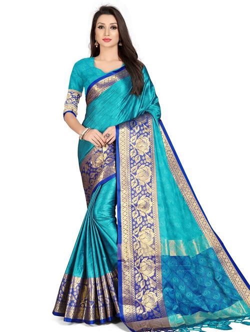 light blue jacquard dharmavaram saree with blouse - 19452219 - Very Small Image - 1