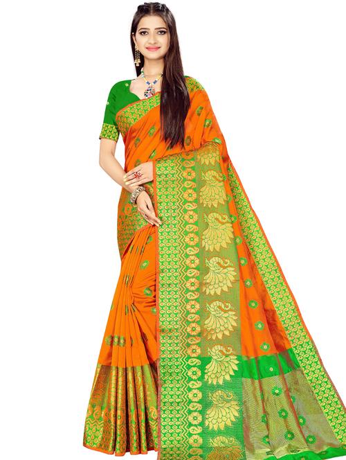 orange contrast bordered dharmavaram saree - 19452230 - Very Small Image - 1