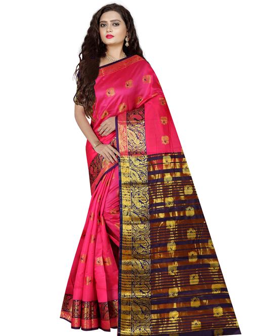 pink banarasi saree with blouse - 19452299 - Very Small Image - 1