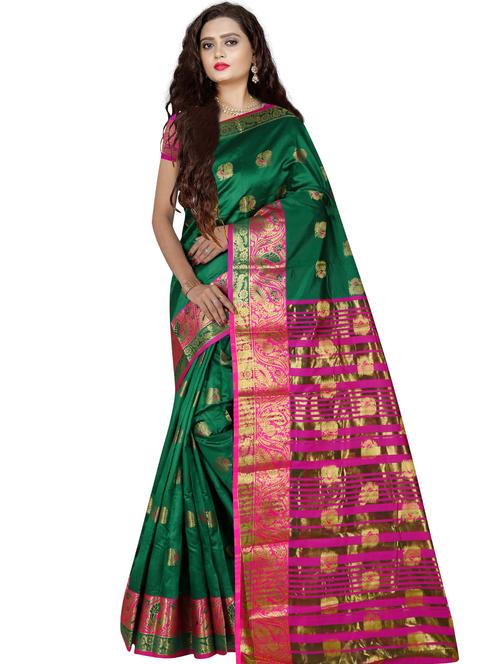 bottle green banarasi saree with blouse - 19452322 - Very Small Image - 1