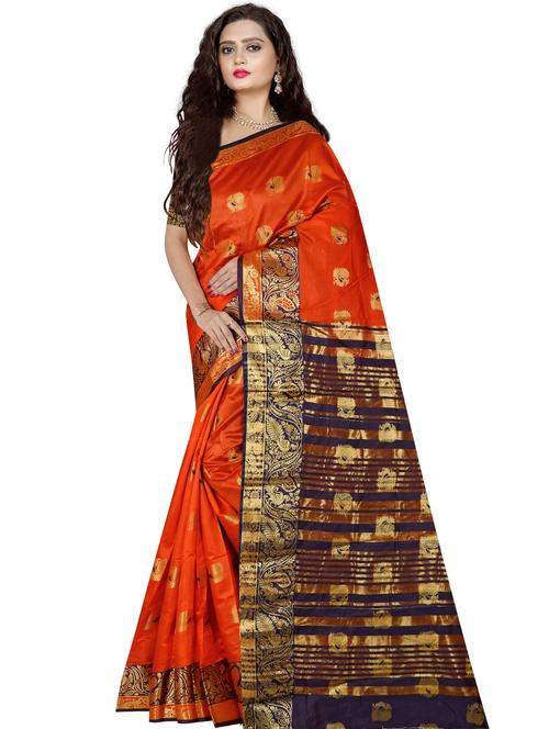 orange banarasi saree - 19452378 - Very Small Image - 1