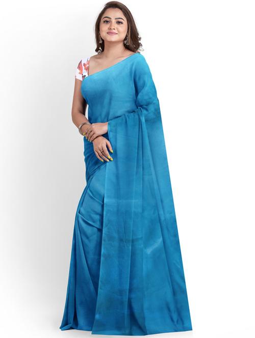 light blue solid satin saree with blouse - 19452532 - Very Small Image - 1