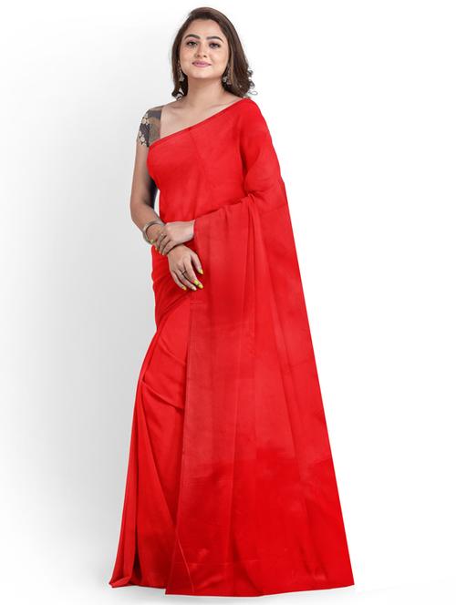 red solid satin saree with blouse - 19452535 - Very Small Image - 1