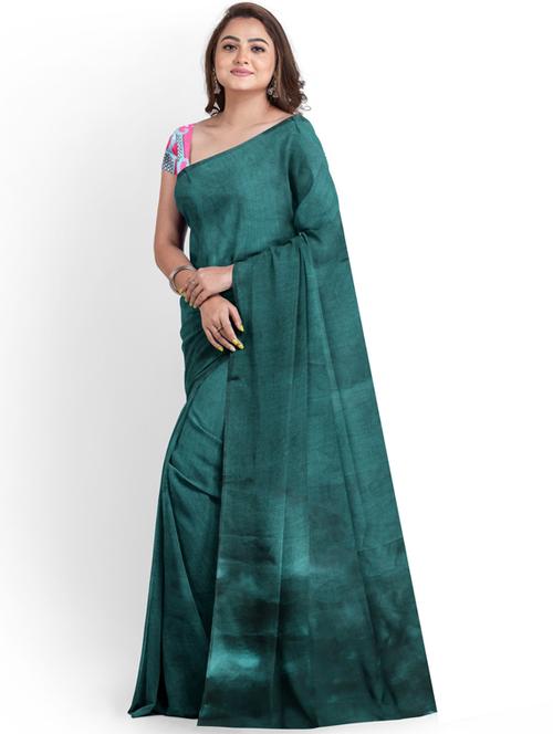 green solid satin saree with blouse - 19452536 - Very Small Image - 1