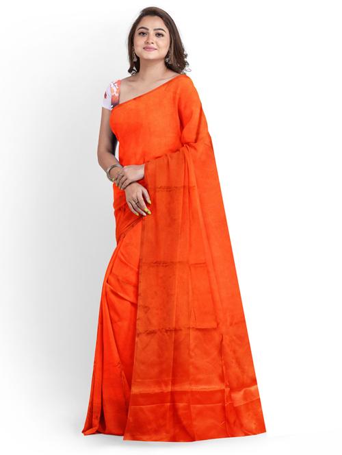 orange solid satin saree with blouse - 19452537 - Very Small Image - 1