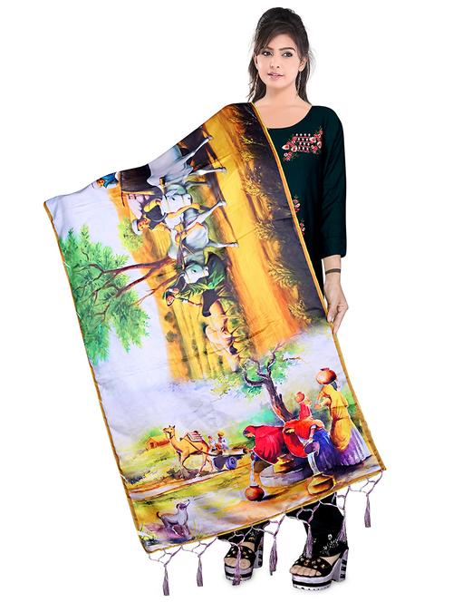 fringes detailed printed dupatta - 19452645 - Very Small Image - 1