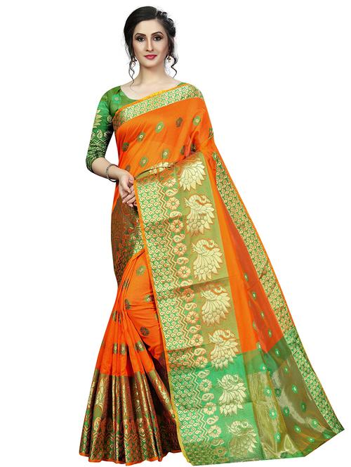 orange self design saree with blouse - 19452768 - Very Small Image - 1