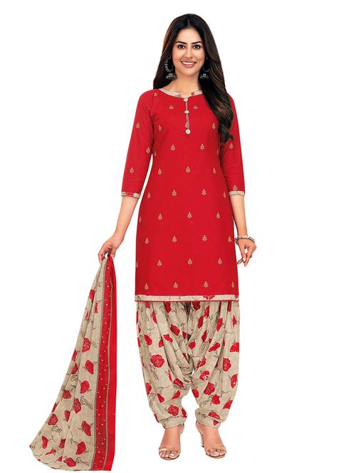red unstitched patiyala suits - 19452803 - Very Small Image - 1