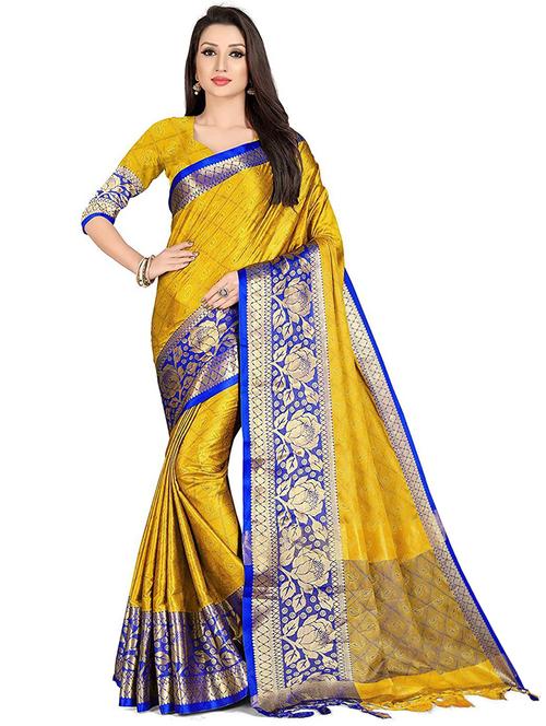 yellow self design saree with blouse - 19453575 - Very Small Image - 1