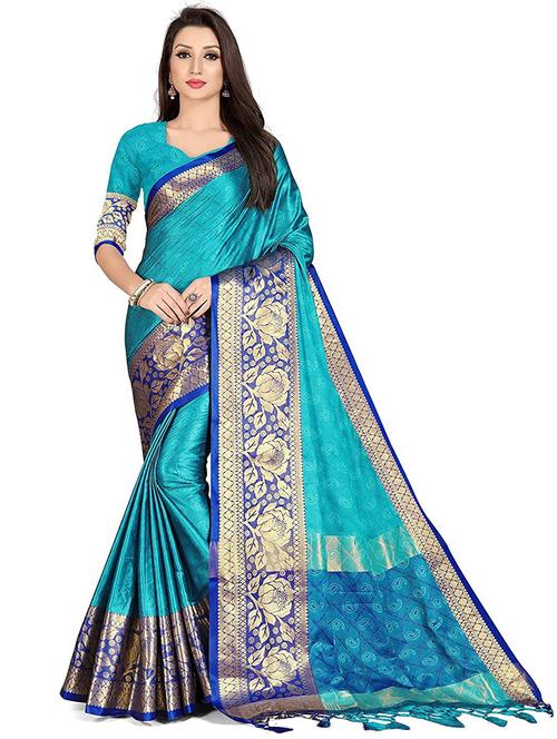 light blue self design saree with blouse - 19453582 - Very Small Image - 1