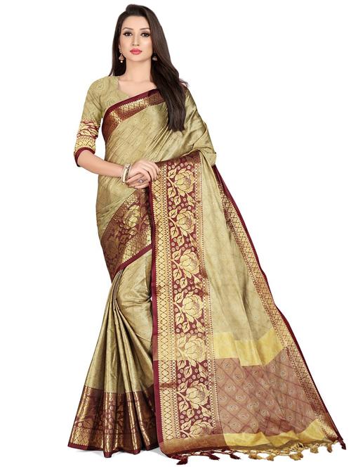 gold bordered woven saree with blouse - 19453770 - Very Small Image - 1