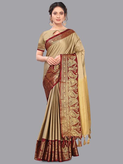 gold bordered woven saree - 19453808 - Very Small Image - 1