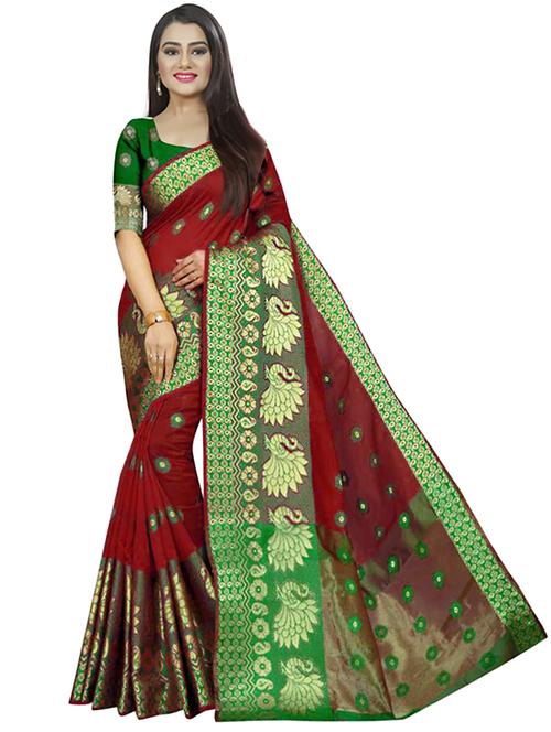 contrast bordered woven saree with blouse - 19453812 - Very Small Image - 1