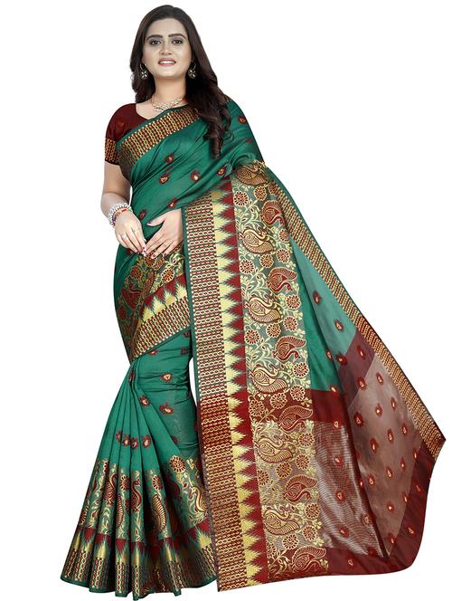 contrast bordered woven saree - 19453831 - Very Small Image - 1