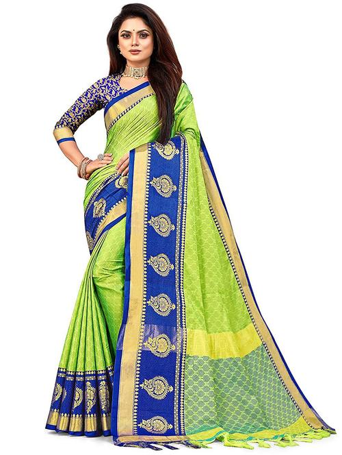 contrast bordered woven saree with blouse - 19453850 - Very Small Image - 1