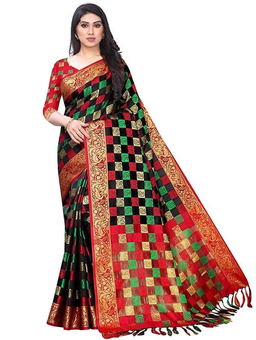 checkered design banarasi saree with blouse - 19453878 - Very Small Image - 1