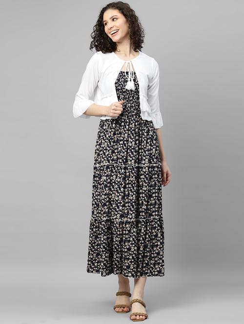 blue printed fit & flare dress - 19453918 - Very Small Image - 1