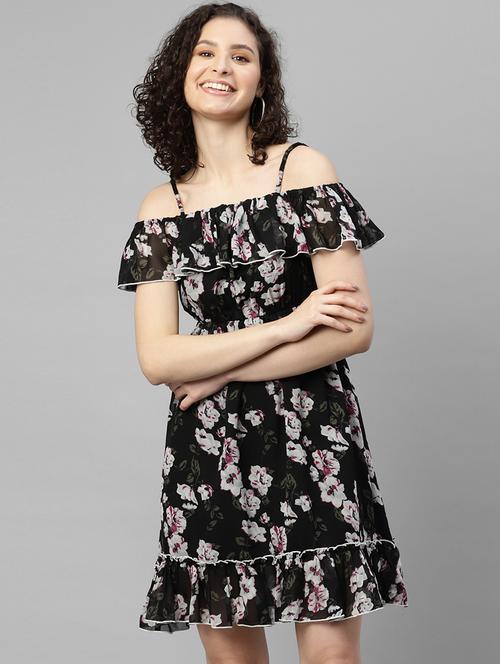 black printed fit & flare dress - 19453921 - Very Small Image - 1