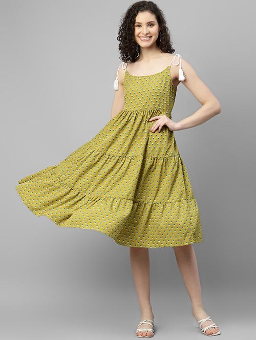 green printed fit & flare dress - 19453939 - Very Small Image - 1