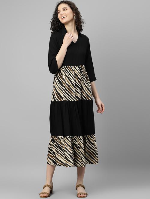 black striped fit & flare dress - 19453940 - Very Small Image - 1