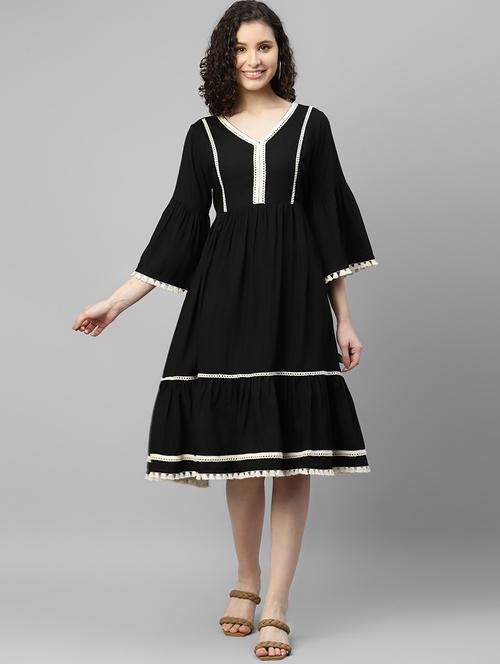 black solid fit & flare dress - 19453947 - Very Small Image - 1