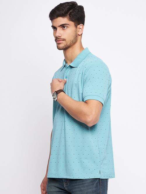 blue printed cotton polo t-shirt - 19454048 - Very Small Image - 1