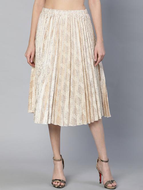 beige printed pleated skirt - 19454892 - Very Small Image - 1