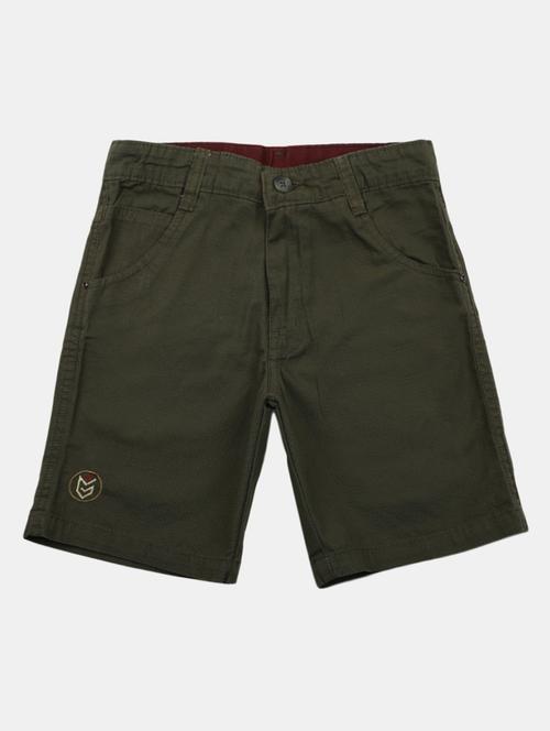 olive solid cotton shorts - 19455231 - Very Small Image - 1