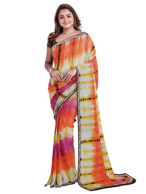women's tie & dye multi colored saree with blouse - 19459965 - Very Small Image - 1