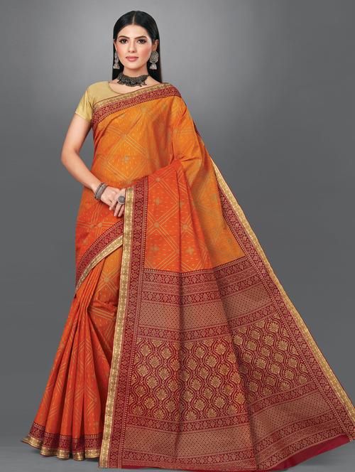 orange cotton printed saree - 19462506 - Very Small Image - 1