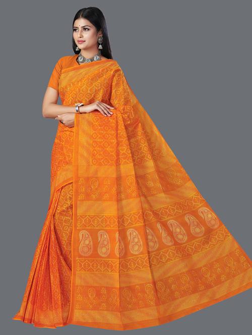 orange cotton printed saree - 19462516 - Very Small Image - 1