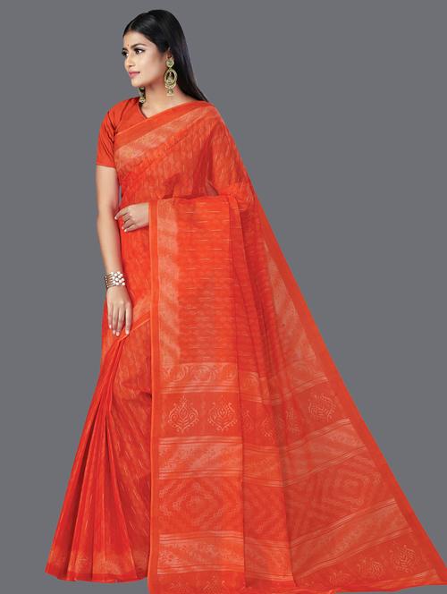 orange cotton printed saree - 19462518 - Very Small Image - 1