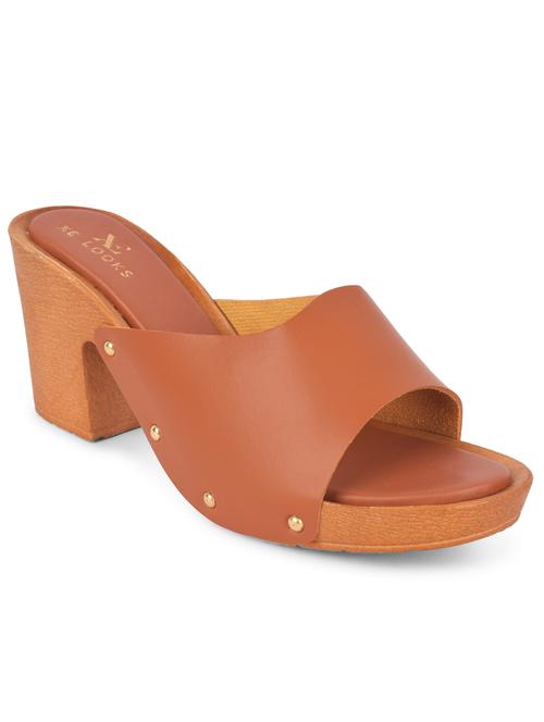 tan leatherette slip on sandals - 19464934 - Very Small Image - 1