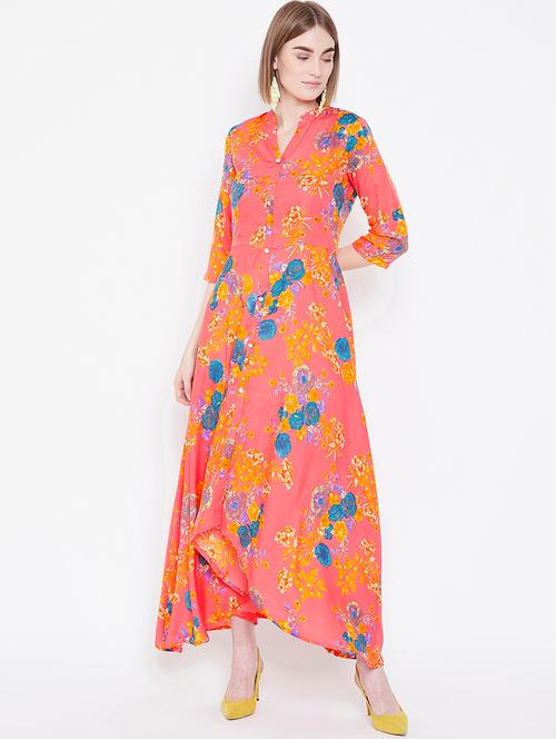 pink printed maxi dress - 19466106 - Very Small Image - 1