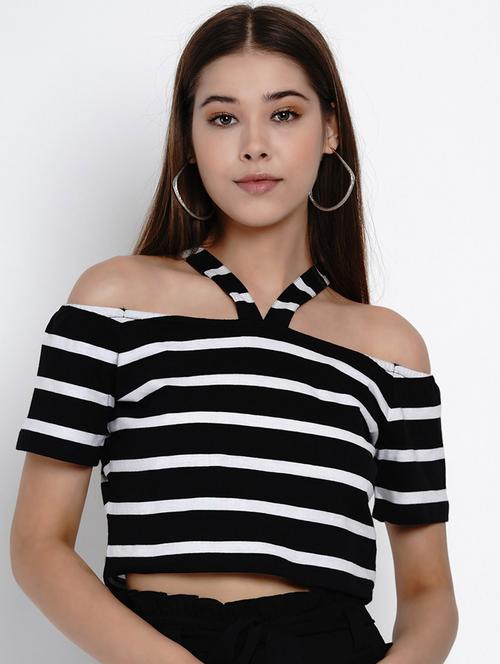 halter neck striped crop top - 19469066 - Very Small Image - 1