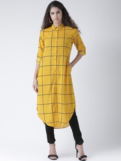 shirt collar checkered midi tunic - 19469080 - Very Small Image - 1