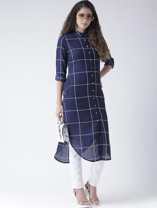 shirt collar checkered midi tunic - 19469081 - Very Small Image - 1