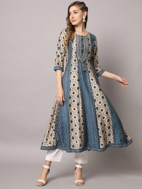 embroidered cotton anarkali kurta - 19470697 - Very Small Image - 1