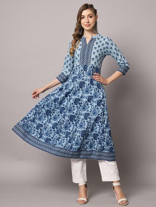 printed cotton anarkali kurta - 19470699 - Very Small Image - 1