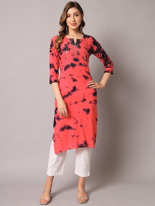 tie & dye rayon straight kurta - 19470706 - Very Small Image - 1