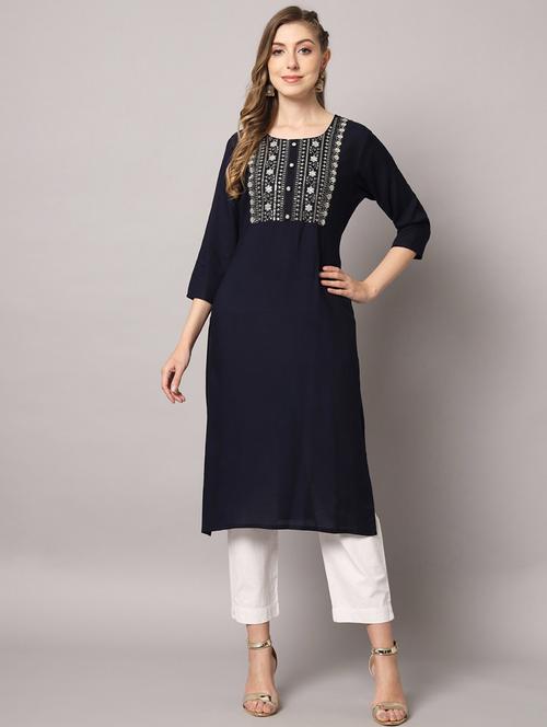 solids rayon straight kurta - 19470708 - Very Small Image - 1