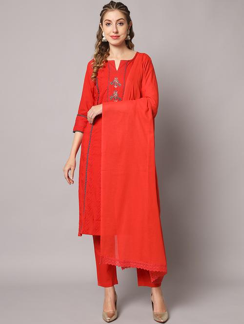 red cotton kurta pant set - 19470739 - Very Small Image - 1
