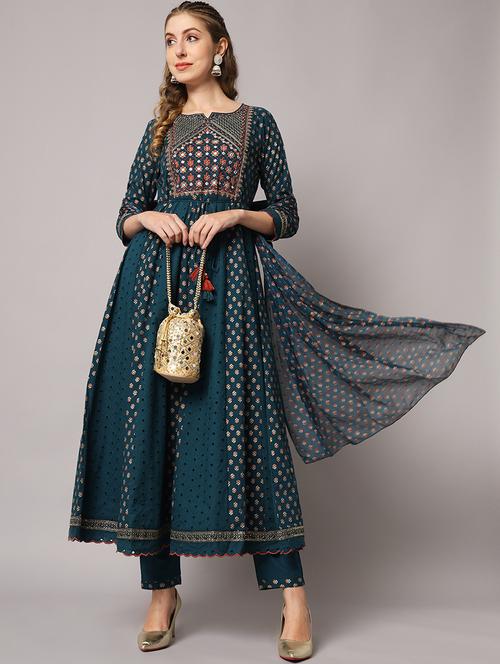 teal kurta pant set - 19470742 - Very Small Image - 1